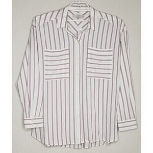 LOFT Ann Taylor Button Down Tunic Top Womens Size Large Stripe Long Sleeve NEW